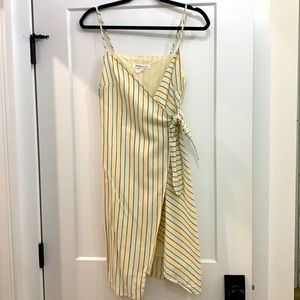 BCBG cream with blue and green stripe wrap dress